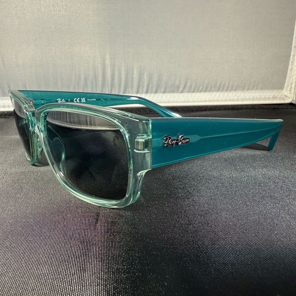 Ray Ban Transparent Green Frame Polarized Blue Lens Sunglass RB4388 6646/G6